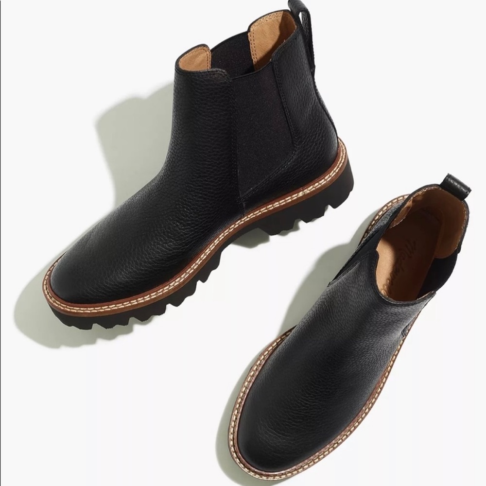 Madewell 6.5 The Citywalk Lugsole Chelsea Boot in Black Leather